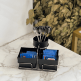 Organizador para Saches de Açúcar/Adoçante e Mexedor Preto - Ela Decora
